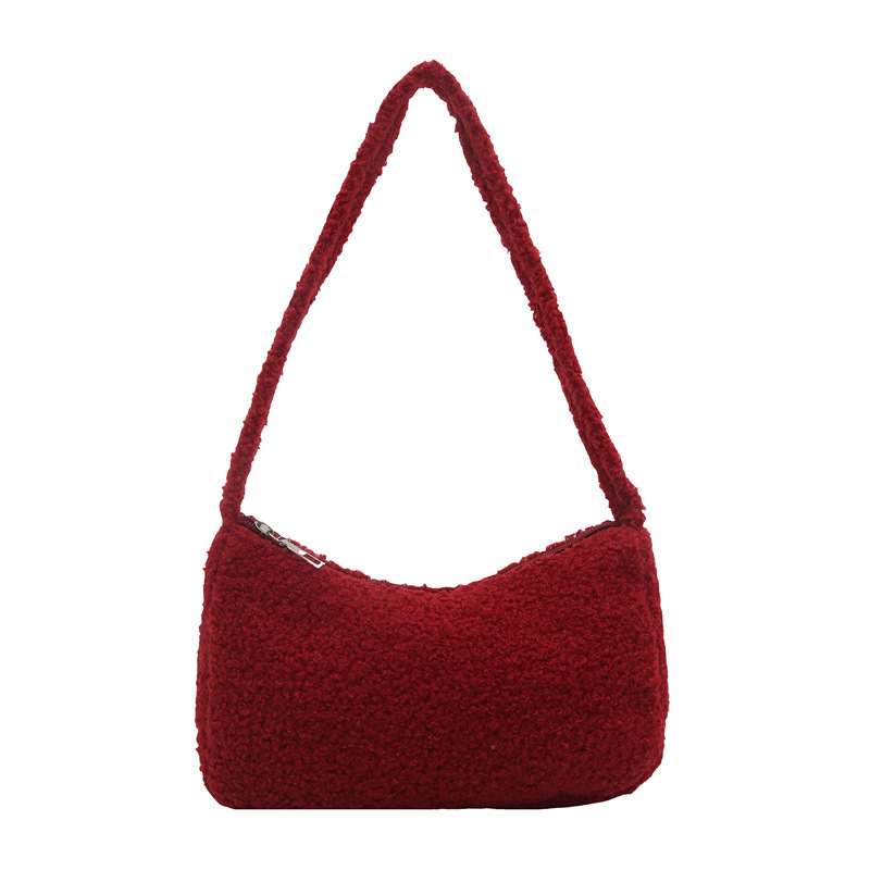 2025 primavera nueva granular cordero hombro brazo bolso de estilo coreano minimalista bolso de mujer bolso de peluche lindo mochila