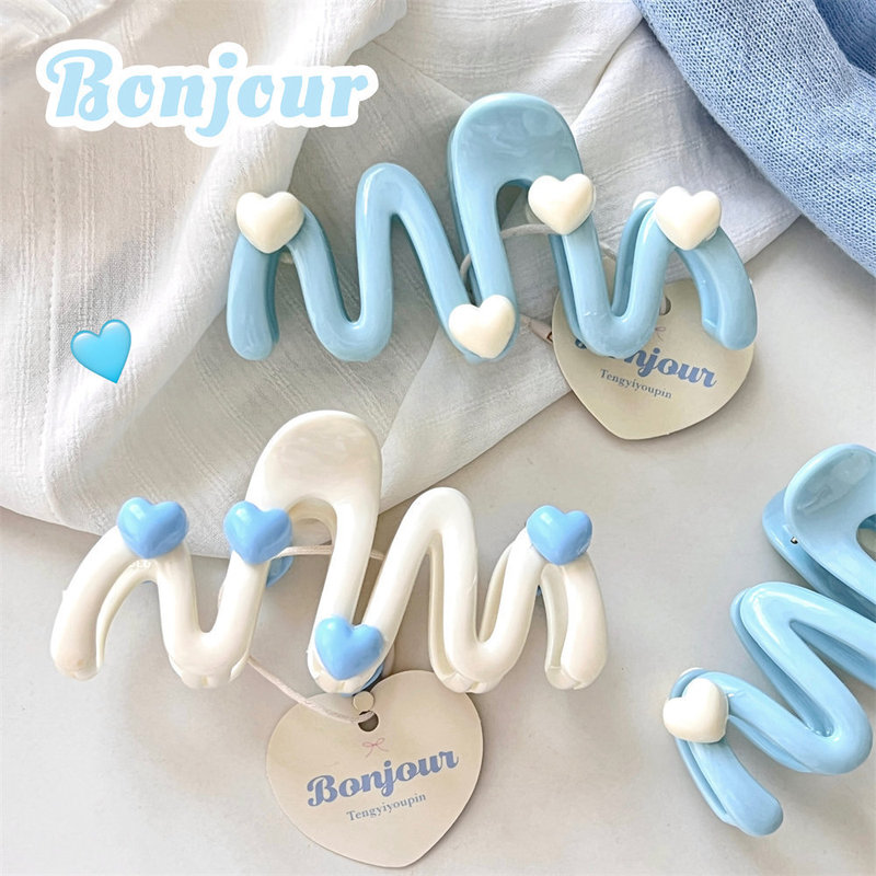 Blue Love Wave Clip Girl's Back of Head Plate Hairpin Large Shark Clip Design Sense Niche Hairpin Headwear