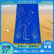沙滩巾全棉割绒活性数码印花logo图案速干毛巾柔软游泳运动大浴巾