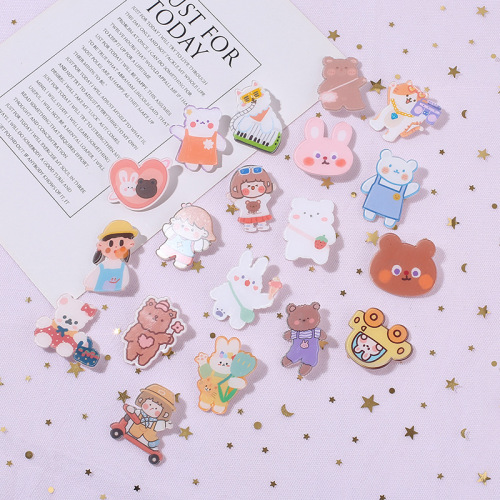 Ins Japanese cute children brooch cartoon girl teddy bear pin school bag charm badge princess accessories for girls