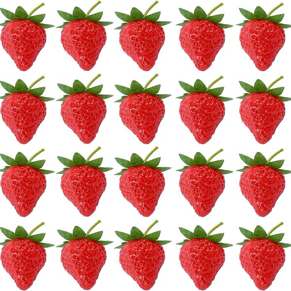 Realistic plastic strawberry with accessories