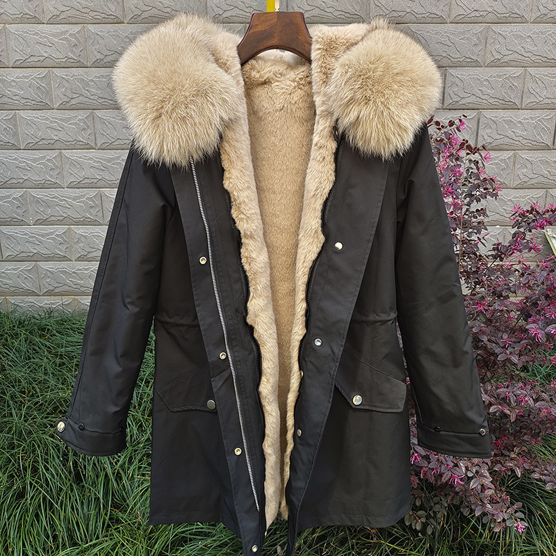 Sieviešu apģērbi Jauns ziemas Sieviešu Parka Vidēja Garuma Noņemams Laineris Lapsas kažokādas apkakles kažoks_voghion.com