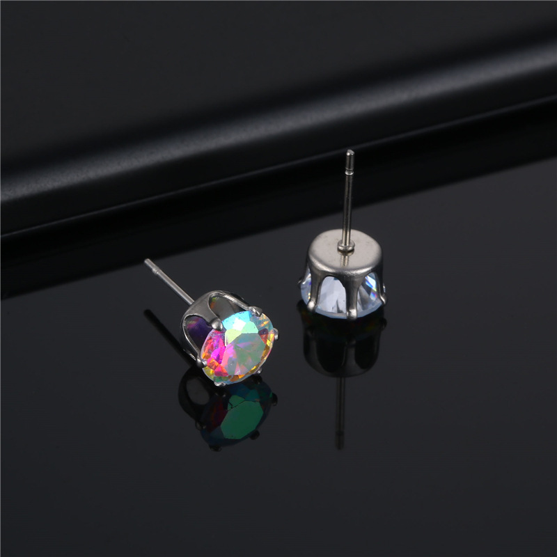 Wholesale Fashion Stainless Steel Six-claw Color Crystal Stud Earrings Nihaojewelry display picture 3