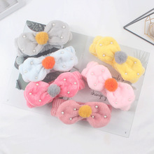 新品韩版大毛球珍珠毛绒发箍 洗脸化妆蝴蝶结束发带