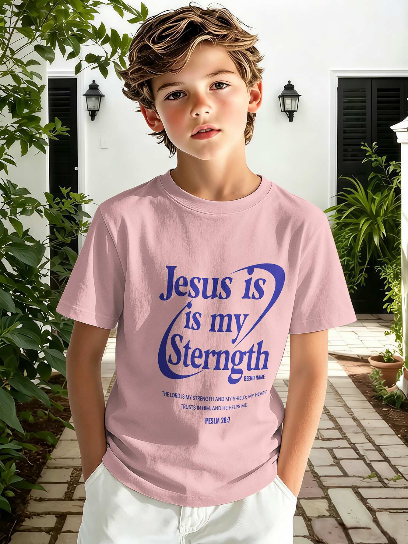 T-shirt pour garçon avec imprimé texte 3d haut décontracté rose_voghion.com