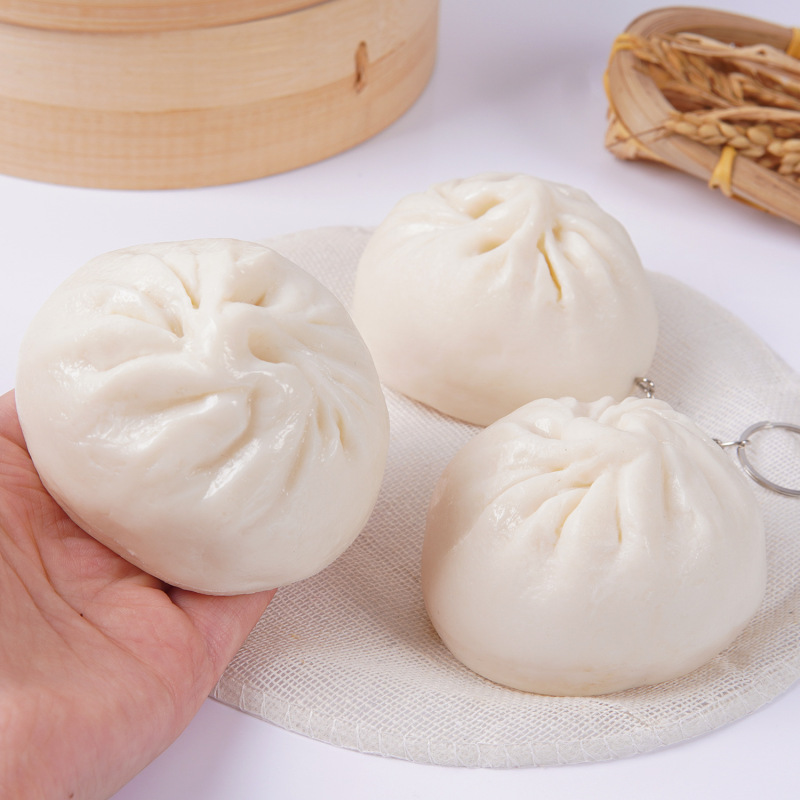 8cm仿真食物包子钥匙扣PVC食玩大包子肉包早餐假食品短剧拍摄道具|undefined