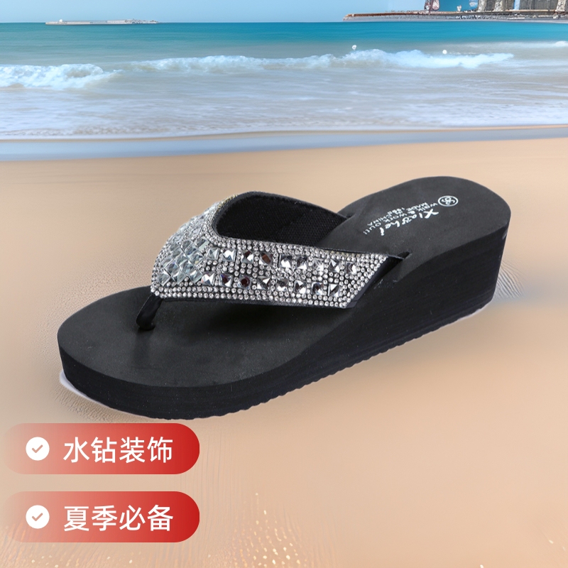 Slippers Women's Summer Rhinestone Sandals Women's Outer Wear Fashion Slippers Seaside Beach Shoes Wedge Heel Breathable Flip-Flops Slippers Women's Summer Rhinestone Sandals Women's Outer Wear Fashion Slippers Seaside Beach Shoes Wedge Heel Breathable Flip-Flops