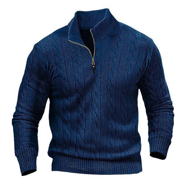 Men's Clothing long sleeved knitted sweater twisted half high collar zipper men's sweater bottoming shirt_voghion.com