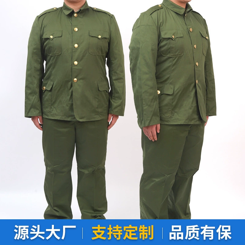 Старомодный военный зеленый полиэстеровый костюм Zhongshan, готовый осенне-зимний халатный костюм, прочная и грязеотталкивающая спецодежда полного ручного производства