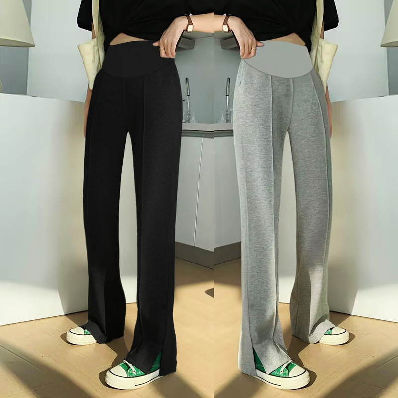 Spring Autumn and Winter Pregnant Women's Split Straight Pants Pregnant Women's Belly-supporting Flared Pants Fashion Slimming Pregnant Women's Casual Pants fleece-lined
