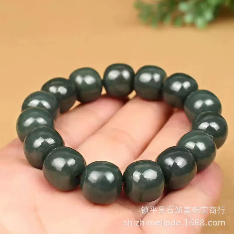 新疆和田玉青玉圆珠手链男女款老型珠玉石玉器手串直播货源批发