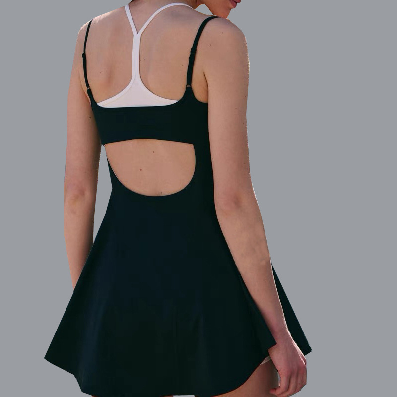 Falda de una pieza de yoga para mujer con almohadilla para el pecho a juego, alta elasticidad, secado rápido, hermosa espalda, ejercicio antiiluminación, correr, fitness, falda de tenis