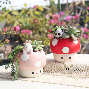 Mushroom fun creative gardening resin flower pot container station desktop fleshy potted flower small flower pot wholesale