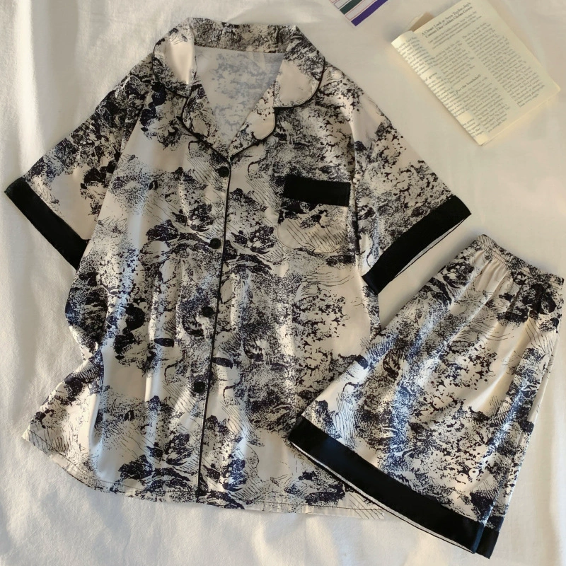 Silk Summer Pajama Set, Thin Cardigan & Shorts, Lightweight Sleepwear, Multiple Colors