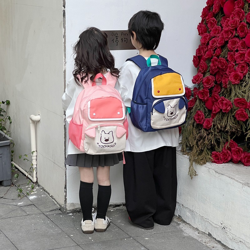 Nueva mochila infantil caricatura lindo perro impresión mochila para niños y niñas estilo coreano de color contraste mochila escolar de moda