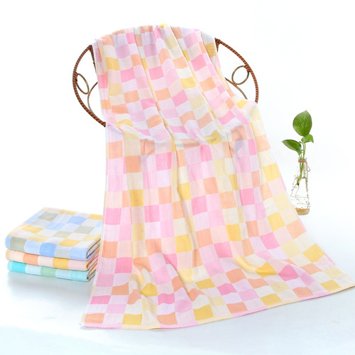 70*140 pure cotton double-layer gauze checkered bath towel soft and absorbent baby bath towel infant blanket soft and breathable