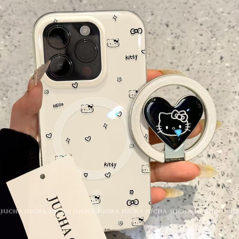 Sweet and Cool Heart-Shaped Cat Apple 16Plus Phone Case Cartoon Cute iPhone 15Pro Design with Heat Dissipation for 14