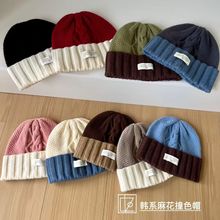 韩版布标针织粗毛线帽子女秋冬季保暖百搭宽松显脸小绿色新款冷帽