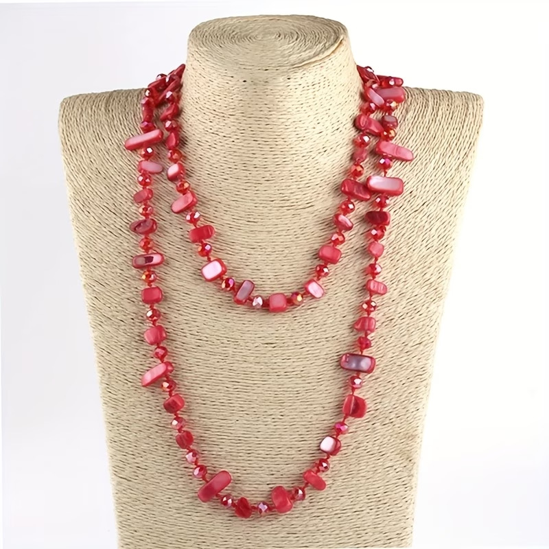 Long Multi-layer Beaded Shell Necklace With Colorful Crystals_voghion.com