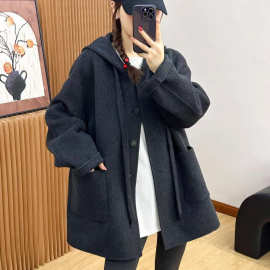 秋冬新款山羊绒连帽双面羊毛大衣中长款加厚韩版女装休闲毛呢外套
