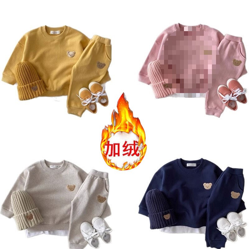 新款春秋冬男女童宝宝加绒卫衣裤子套装中小童洋气上衣长裤两耐用|undefined