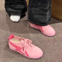 阿甘鞋女2025新款夏季薄款粉色球鞋平底百搭小白休闲运动德训鞋子