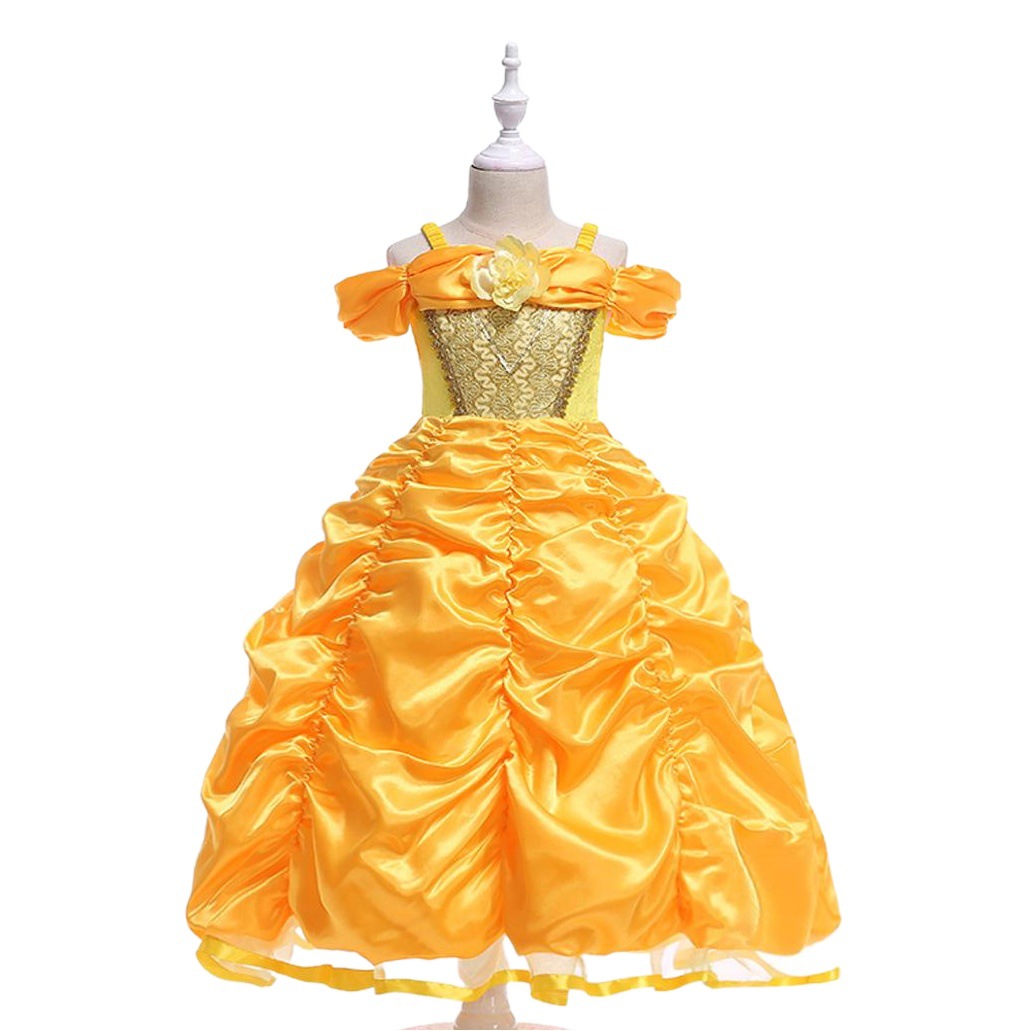 Nuevo modelo 2026 de comercio exterior: Vestido de princesa Bella con hombros descubiertos para actuaciones, vestido de princesa para Halloween para niñas.