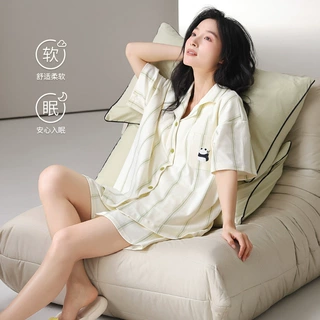 睡衣女款夏季纯棉2025年新款短袖短裤女士夏款雅致家居服套装夏天