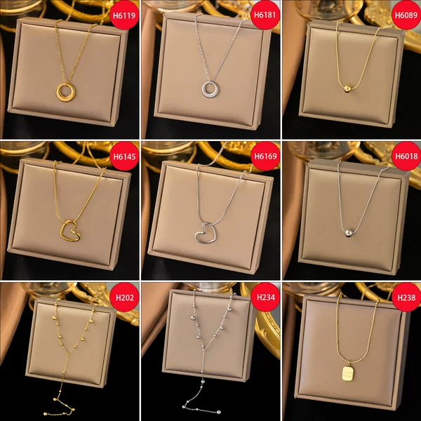 [Titanium Steel Necklace Gold + Steel Color] Women's Light Luxury Fashion Easiest for Match Clavicle Chain High-End Niche Love Necklace