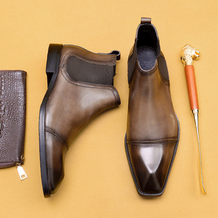 [vip for] cross-border foreign trade men's boots pointed high-top shoes leather three joint British business formal short boots