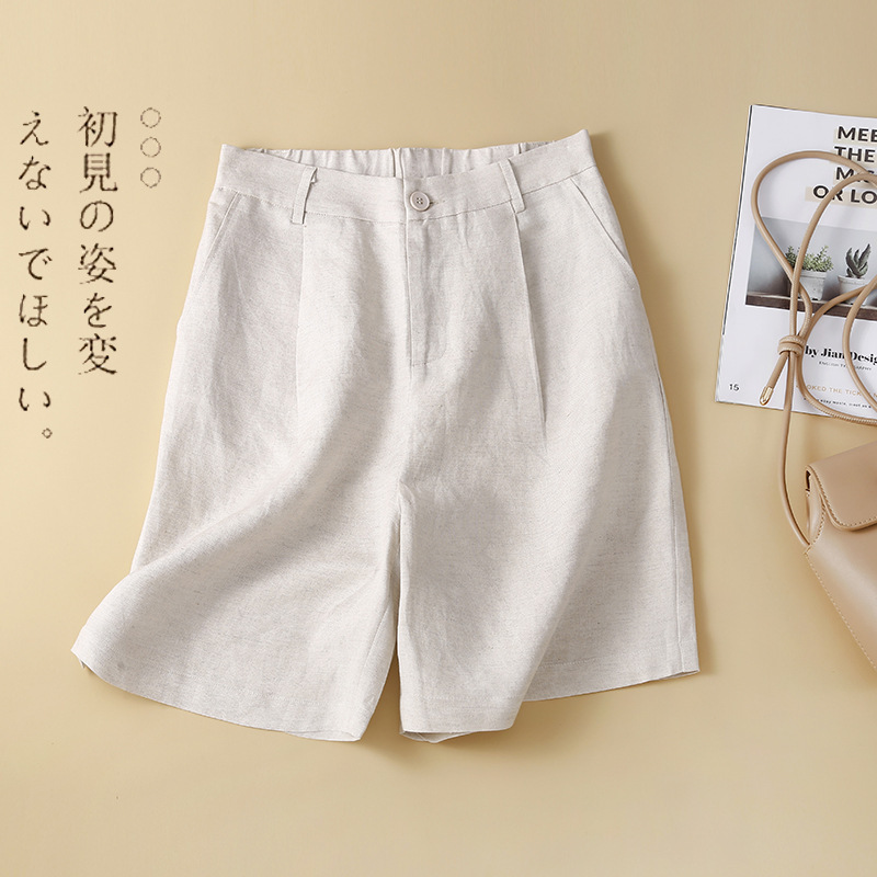 Cotton and Linen Suit Shorts for Women, Summer Relaxed Style, Thin High-Waisted A-Line Linen Wide-Leg Mid-Length Shorts, Five-Point Pants Cotton and Linen Suit Shorts for Women, Summer Relaxed Style, Thin High-Waisted A-Line Linen Wide-Leg Mid-Length Shorts, Five-Point Pants