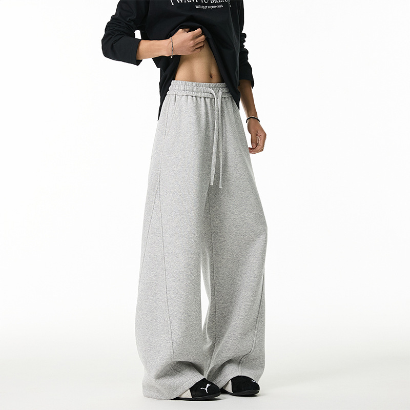 American-Style Gray Curved Sweatpants for Men and Women, Autumn Trendy Brand Cleanfit Heavy Drape Versatile Sports Casual Pants