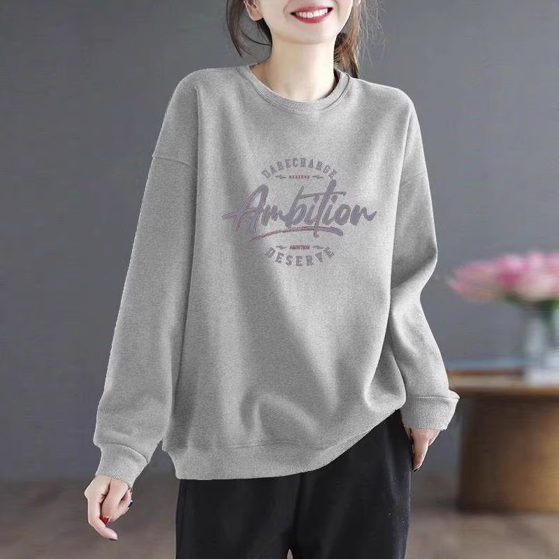 Women's Loose-Fitting Versatile Pure Cotton Casual Top from the Mall's Boutique, Age-Reducing Plus-Size Slimming and Figure-Flattering Base Sweatshirt Women's Loose-Fitting Versatile Pure Cotton Casual Top from the Mall's Boutique, Age-Reducing Plus-Size Slimming and Figure-Flattering Base Sweatshirt