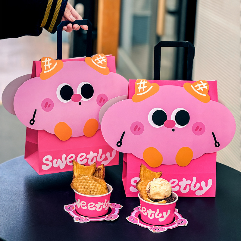 冰淇淋纸碗网红鲷鱼烧一次性酸奶盒异型外卖手提纸袋商用印logo