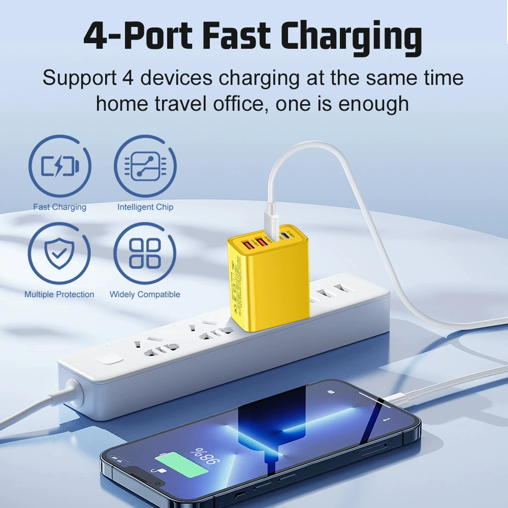 2.4A многоинтерфейсное зарядное устройство для мобильного 2Type-C PD+2USB, путешествия, головка зарядки, пограничная оптом