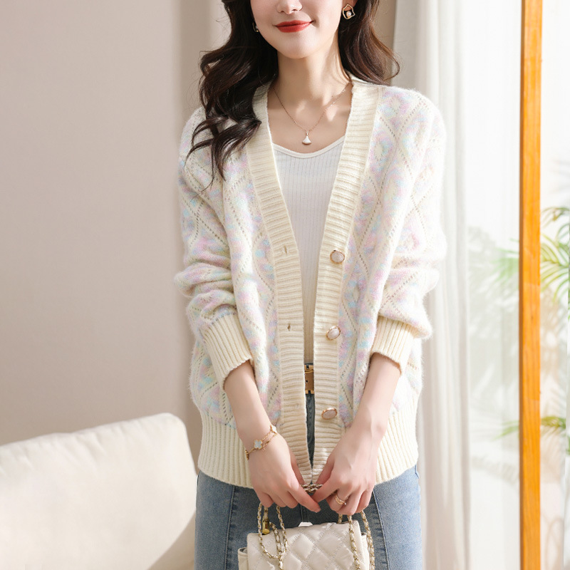 Estilo coreano 2023 primavera y otoño nuevo cuello en V punto cardigan mujeres sueltas estilo occidental estilo perezoso suéter exterior abrigo image 7