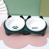 Cat bowl ceramic double bowl water bowl to protect cervical spine tall oblique mouth cat grain bowl drink water bowl pet bowl pet supplies