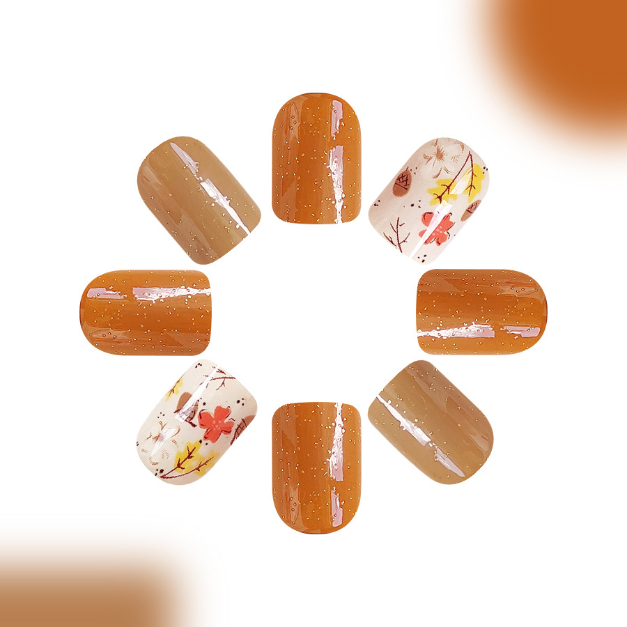 Short Bright Face Square Armor Cute Gentle Floral Solid Color Glitter Gleam Pressing Manicure for Women 24 Pieces_voghion.com