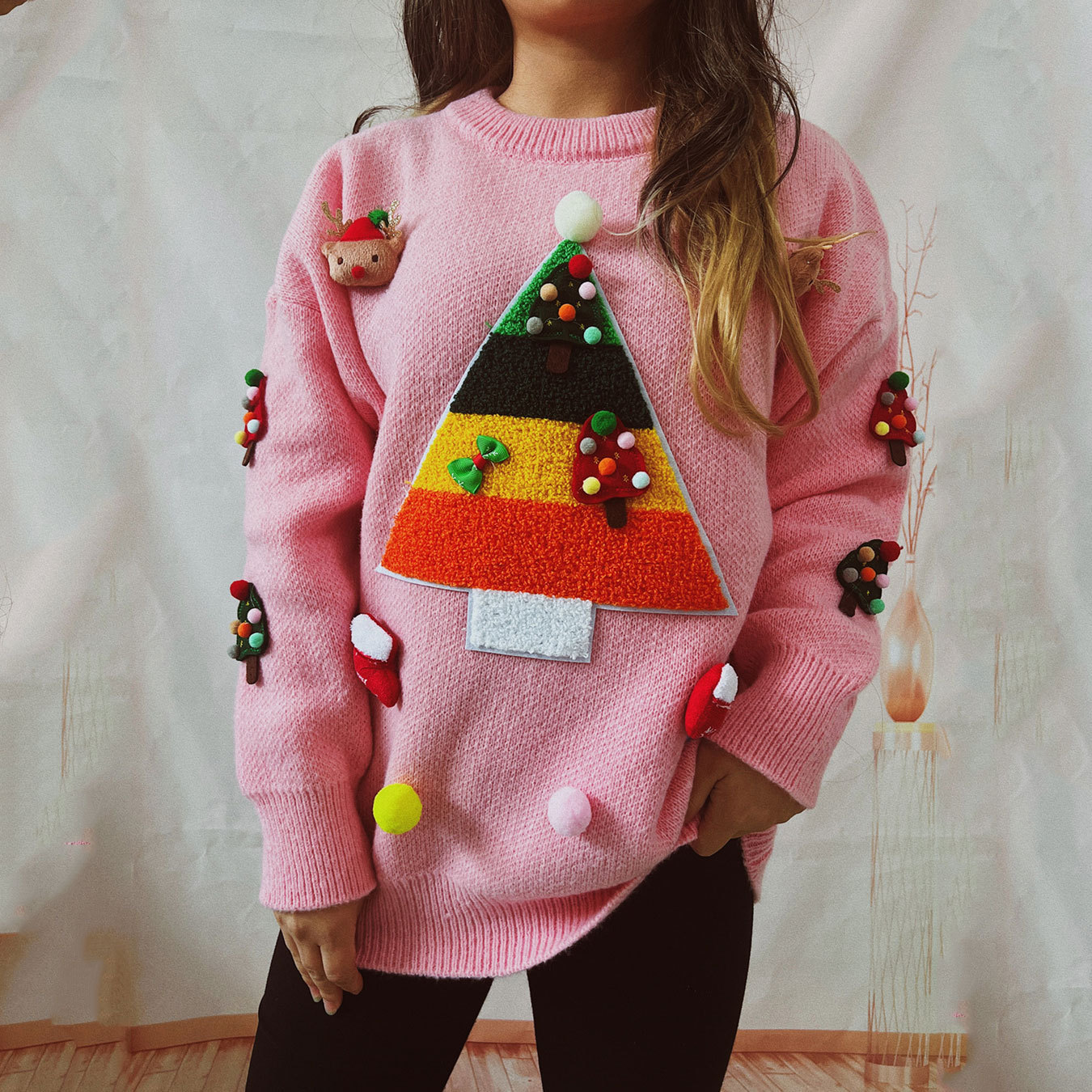 Women's Clothing Christmas sweater Christmas tree jacquard three dimensional decorative sweater women's sweater_voghion.com