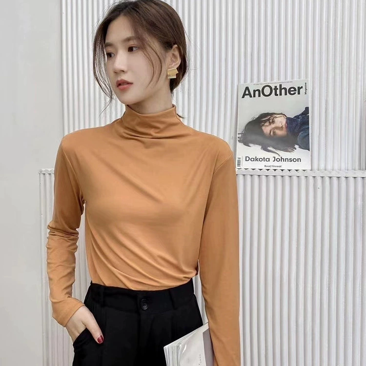 Модальная осенне-зимняя новая рубашка-маска с воротом в Корейском стиле, цветная эластичная нижняя рубашка, женская футболка с длинным рукавом с внутренней стороны, женская