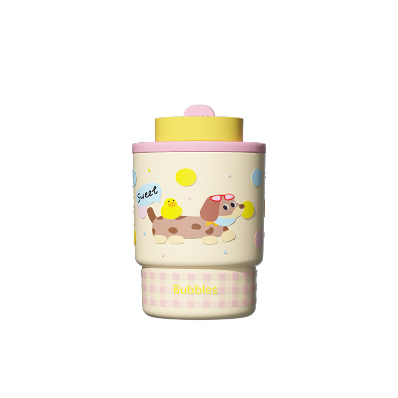 Caricatura infantil de doble bebida taza de aislamiento 316L taza de café de acero inoxidable para mujeres con paja taza de agua portátil de automóvil