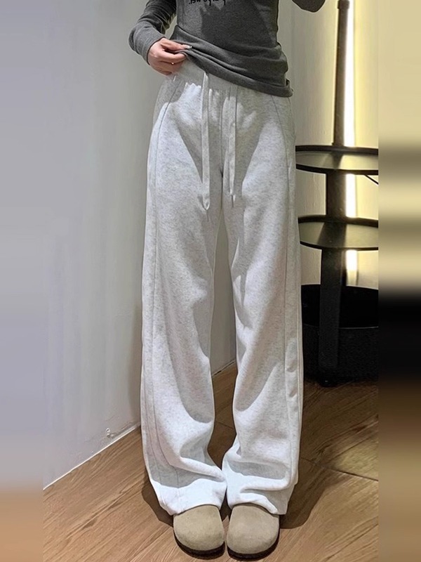 白灰色阔腿裤女夏2025新款春秋季薄款裤子小个子窄版休闲运动卫裤|undefined
