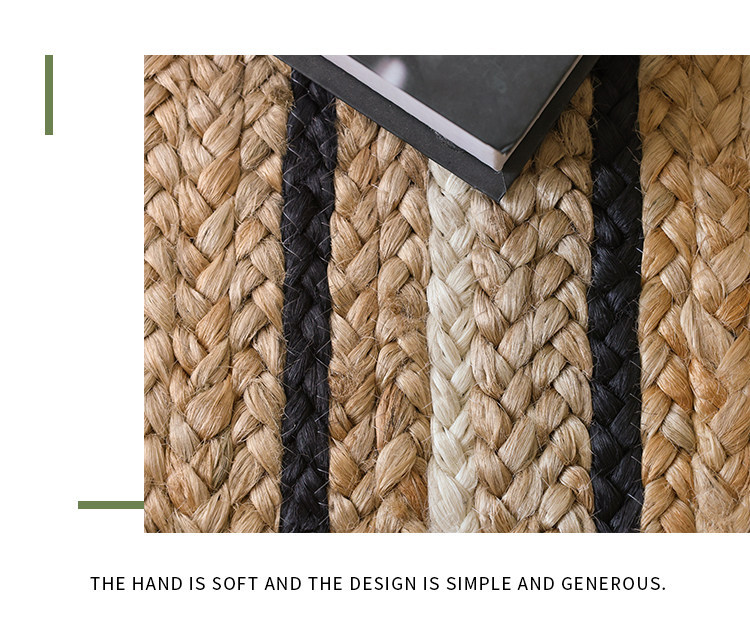 Natural Jute Hand-Woven Floor Mat for Entryway, Living Room, Bedroom, Bedside, Non-Slip, Glue-Free, Simple Carpet