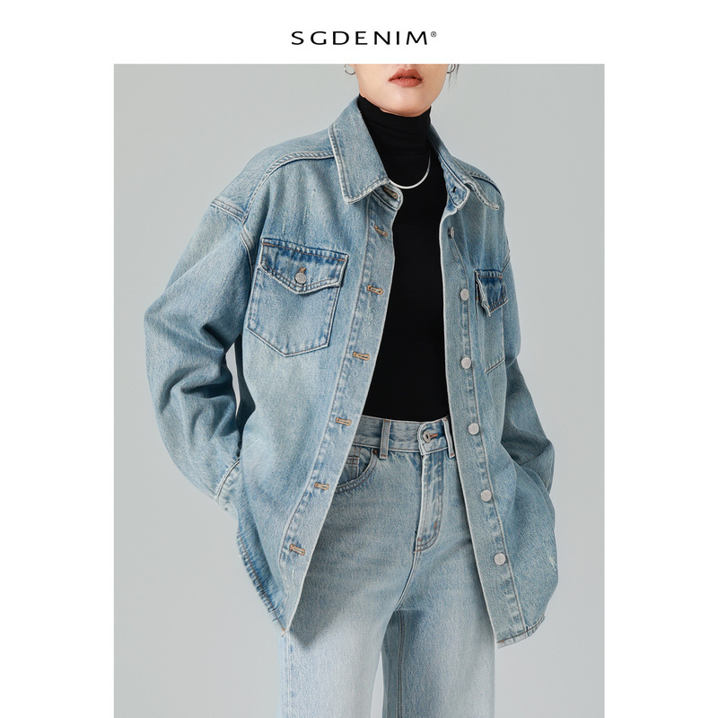 Retro Hong Kong Style/Jean Jacket Women's Oversize Silhouette Jacket Shirt Long-Sleeved Slimming Look 25 Autum New Trend