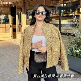 欧美风秋女装新款珠片饰小立领夹克外套  261