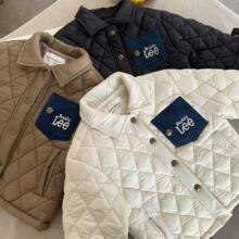 儿童夹棉外套25冬男女童菱形格字母潮牌衬衣宝宝口袋衬衫棉衣