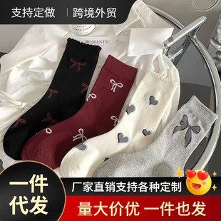 Socks girls spring and autumn tube socks ladies bow Joker art pile socks Zhuji women's socks spring wholesale