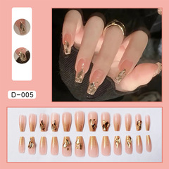Flashy diamond-studded gold-powder wearable nail Xiaohongshu long-style gentle whitening nail sticker set detachable nail art
