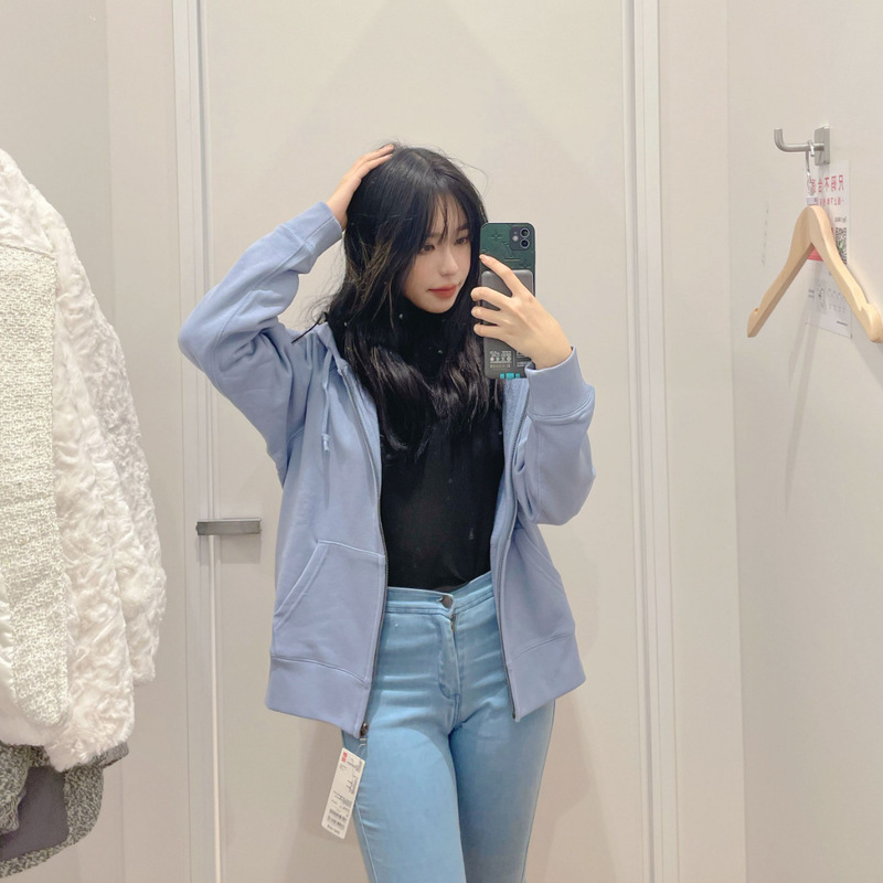 Japanese Single 2022 Spring Women's Korean Style Sports Zipper Hooded Cardigan Sweatshirt Long-Sleeved Jacket 444543