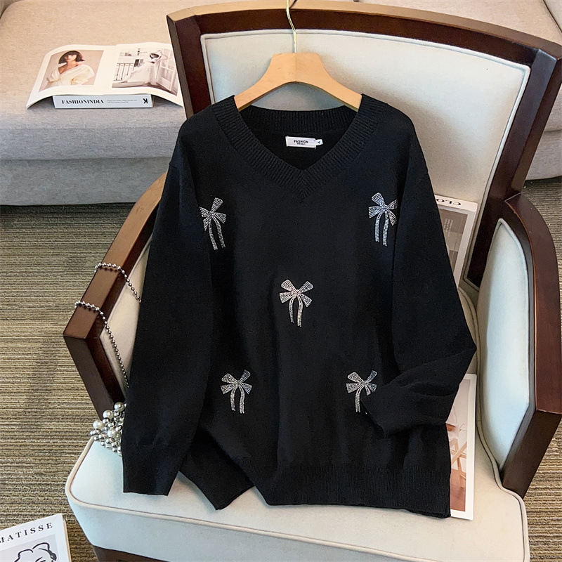 200/ 150kg Plus size women's clothing, loose pullover V-neck sweater for plus-size women, bust size 150/160, suitable for 350 pounds, 8052